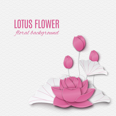 Abstract floral background with lotus pink flowers, oriental pattern and space for title text. Vector illustration, paper cut out art style. Layers are isolatedのイラスト素材