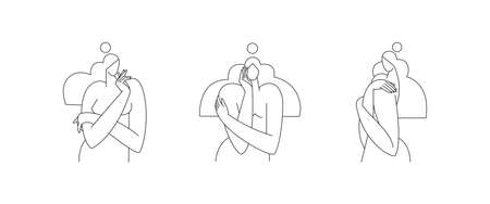 Contemporary female body vector illustration set. woman silhouette in abstract pose, feminine figure graphic design. Line art, editable strokes. Beauty, body care concept for Modern artのイラスト素材