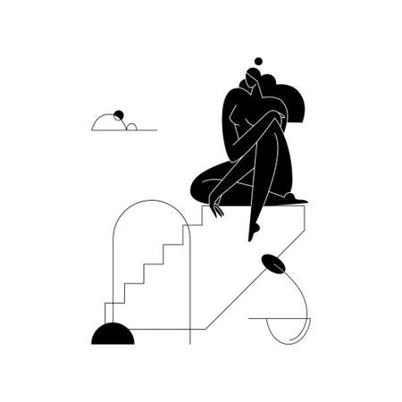 Female body silhouette vector illustration. Contemporary nude woman figure. Feminine graphic with geometric shapes, abstract composition. Beauty, self care concept for branding. Minimalist fine artのイラスト素材