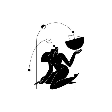 Female body silhouette vector illustration. Contemporary nude woman figure, feminine graphic with geometric shapes, abstract composition. Beauty, self care concept for branding. Minimalist fine artのイラスト素材