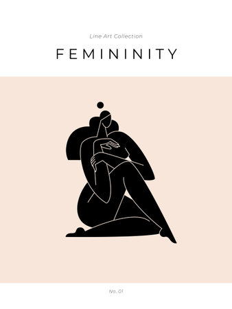 Contemporary abstract poster. Nude female body, woman silhouette, minimalist modern graphic, feminine design. Femininity aesthetic, Mid century beauty concept for print wall decor. Vector illustrationのイラスト素材