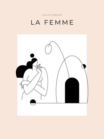 Contemporary abstract print. Nude female body, woman silhouette, minimalist modern feminine composition, geometric shapes. Beauty, Femininity concept for wall art decor, posters. Vector illustrationのイラスト素材