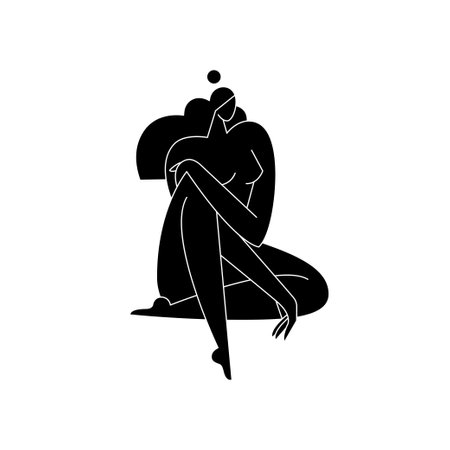 Contemporary female body vector illustration. Nude woman silhouette, abstract pose, feminine figure, modern graphic design. Beauty, self love, body care concept for logo, branding. Minimalism fine artのイラスト素材