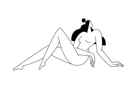 Contemporary woman silhouette vector illustration. Nude female body in abstract pose, feminine figure, modern graphic design. Beauty, self love, body care, spa concept for logo, branding. Modern artのイラスト素材