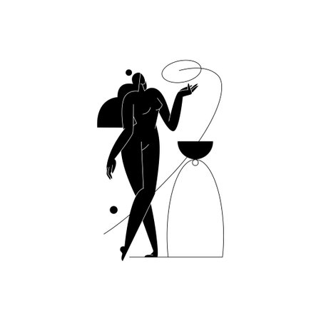 Female body silhouette vector illustration. Contemporary nude woman figure, feminine graphic with geometric shapes, abstract composition. Beauty, self care concept for branding. Minimalist fine artのイラスト素材