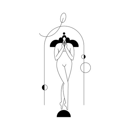 Contemporary woman silhouette vector illustration. Nude female body, feminine figure with geometric shapes abstract composition. Beauty, self love, body care concept for , branding. Modern artのイラスト素材