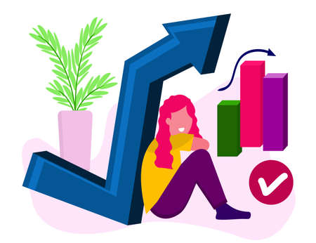 Character a person in the office at work Brainstorming The birth of an idea Creative process Analytics Marketing Vector illustrationのイラスト素材