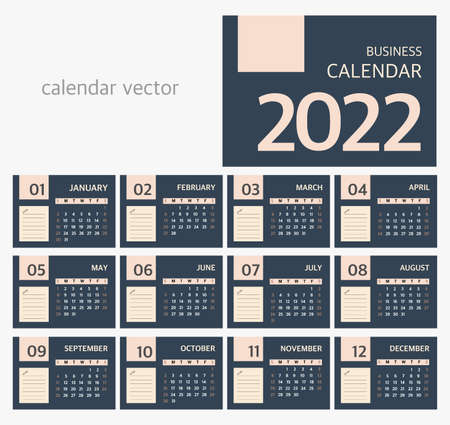 Calendar for 2022 in business style. A set of 12 months. The week starts on Sunday.のイラスト素材