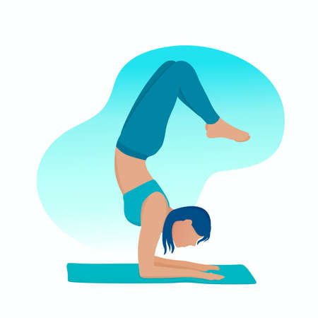 A young, active, attractive girl is doing yoga on a mat. Ganda Bherundasana pose. Meditation,...