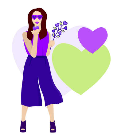 A young girl with glasses blows a kiss. Banner for the World Kiss Day holiday.のイラスト素材