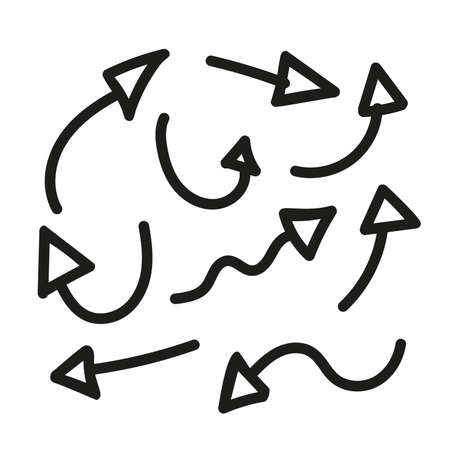 A set of arrows in black and white style isolated on a white background. Comics Doodles Abstract Graffiti Display Vector Illustrationのイラスト素材