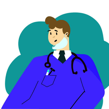 Male doctor in a mask vector illustration. The concept of medicine and health protection. Prevention of diseases and viral infections.のイラスト素材