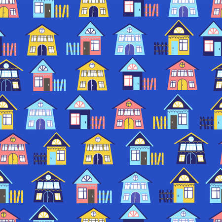 Funny multi-colored houses patternのイラスト素材