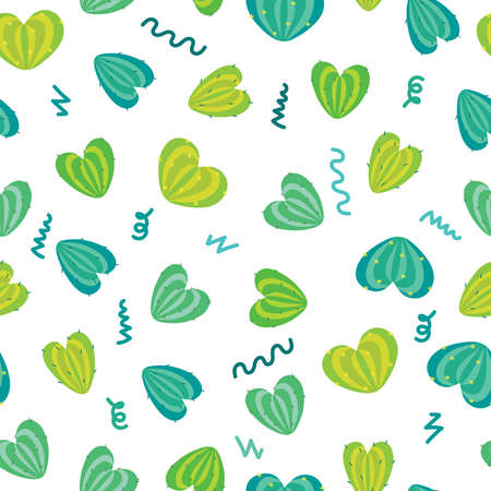 A pattern of cactus hearts on a white background. For use in printing, postcards, textiles. Vector illustration.のイラスト素材