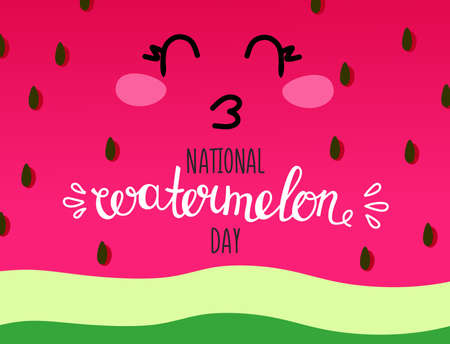 National watermelon Day, banner postcard poster for the holiday. Use for a postcard, background, application on a fabric or souvenir products.のイラスト素材