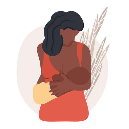 Breastfeeding. A dark-skinned woman is breastfeeding a baby.のイラスト素材