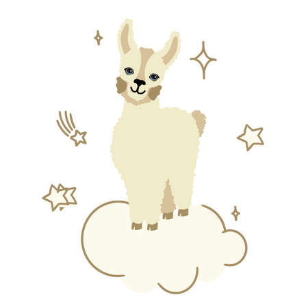 Alpaca llama is funny on a white background with stars. For printing on textiles, souvenirs and posters. Vector illustration.のイラスト素材