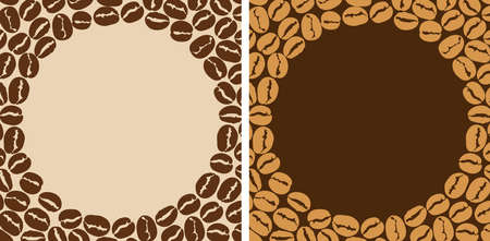 Coffee bean frame on a dark and light background. For use in printing on fabric postcards, posters. Vector illustrationのイラスト素材