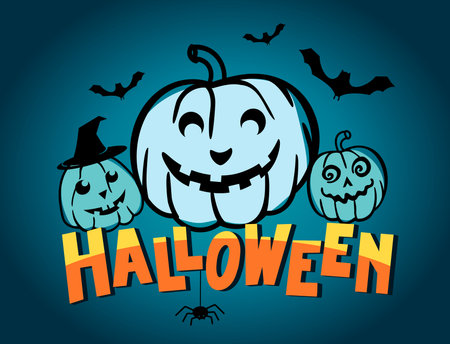 Halloween poster with a pumpkin. Vector illustration in a flat style.のイラスト素材