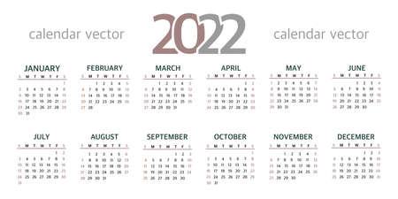 Calendar 2022 is fashionable and modern. On a white background. A set of desktop calendars for 2022, a wall calendar design, a Planner, the beginning of the week on Sunday. Vector illustration.のイラスト素材