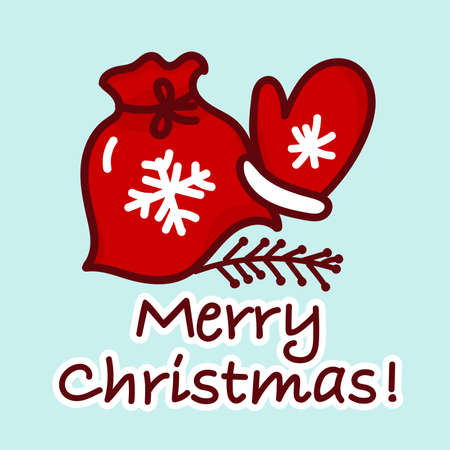 A Christmas card with a bag of gifts. The concept of Christmas and New Year. Vector illustration.のイラスト素材