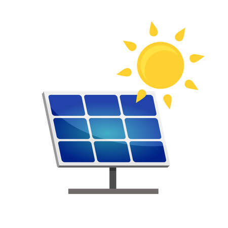 Clean alternative energy from renewable solar and wind sources. Solar panels. Vector illustration.のイラスト素材