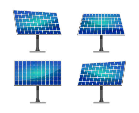 Clean alternative energy from renewable solar and wind sources. Solar panels. Vector illustration.の素材 [FY310175440417]