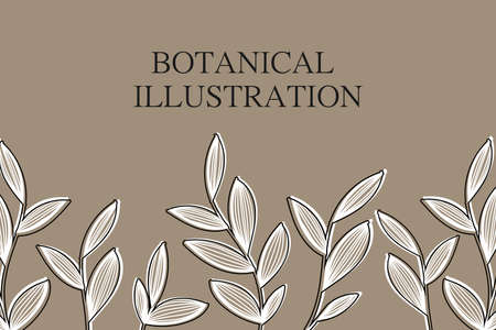 A plant-style banner with leaves and branches. For wedding invitations, postcards, posters, labels of cosmetics and perfumes, packaging paper. Vector illustrationのイラスト素材
