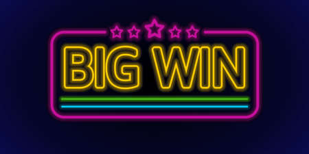 Neon casino icons. The inscription is a big win. Neon-style templates. Vector illustration in doodle style.のイラスト素材