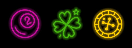 Neon casino icons. Billiard ball with roulette. Neon-style templates. Vector illustration in doodle style.のイラスト素材