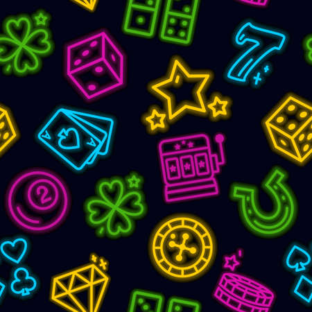 The casino pattern. Neon-style templates. Vector illustration in doodle style.のイラスト素材