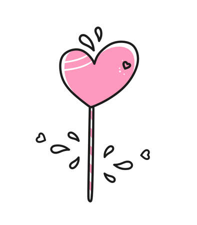 Vector element lollipop for Valentines Day. Hand-drawn love symbols in a linear style. Isolated on a whiteのイラスト素材