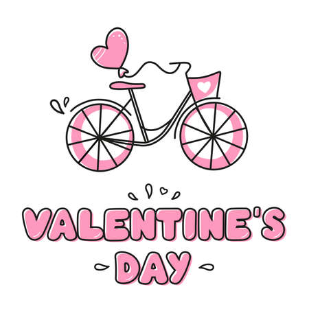Calligraphic inscription happy Valentines Day with a bicycle, highlighted on a white background. Use on Valentines Day on textiles, wrapping paper, backgrounds, souvenirs. Vectorのイラスト素材