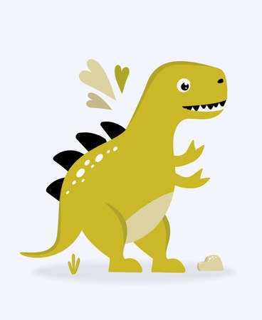 Funny cute dinosaur green on a light background. For textiles, packaging paper, posters, backgrounds, decoration of childrens parties. Vector illustration of EPS10のイラスト素材