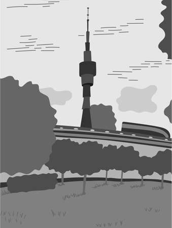 Moscow. Ostankino TV tower. Vector illustration for postcards and banners.のイラスト素材