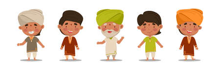 Indian men are a cute and fun set. Vector illustration in a flat cartoonのイラスト素材
