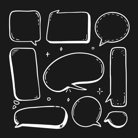 Comic speech bubble hand-drawn on a black background in the style of a doodle Vector bubble chat, message element.のイラスト素材
