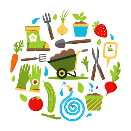 Garden Tools Equipment Gardening Agriculture Vector illustration isolated on whiteのイラスト素材