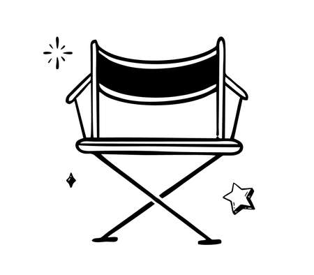 Director chair hand-drawn line Vector illustration in the style of a doodle isolated on a whiteのイラスト素材