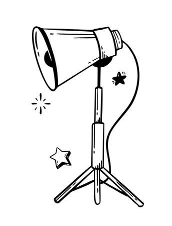 Movie Lighting Lamp Doodle hand-drawn line Vector illustration in doodle style isolated on whiteのイラスト素材