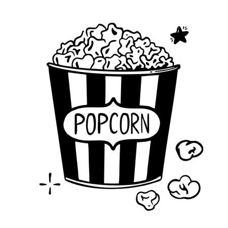Popcorn hand-drawn line Vector illustration in doodle style isolated on Whiteのイラスト素材