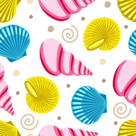 Seamless pattern with shells and clams on a white background for printing on fabric paper design of products and packagesのイラスト素材