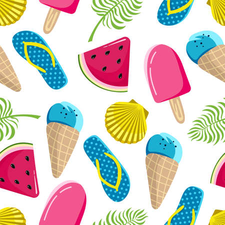 Seamless summer pattern with watermelon ice cream on a white background for printing on fabric paper decoration of products and packagesのイラスト素材