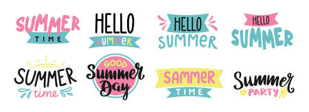 Lettering hello summer set on a white background Summer banner postcard for printing on fabric paper...