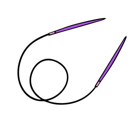 Knitting needles doodle Hand made needlework Vector illustration on whiteのイラスト素材