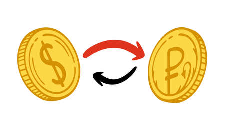Russian ruble. Ruble to dollar exchange on a white background. vector illustrationのイラスト素材