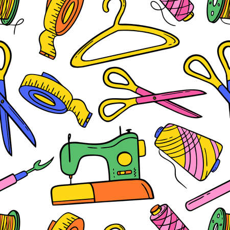 Pattern needlework sewing knitting multicolored doodle Hand made Vector illustration in doodle styleのイラスト素材