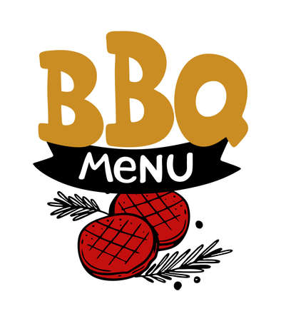 BBQ menu hand-drawn inscription slogan food court logo menu restaurant bar cafe Vector illustration grilled cutletsのイラスト素材