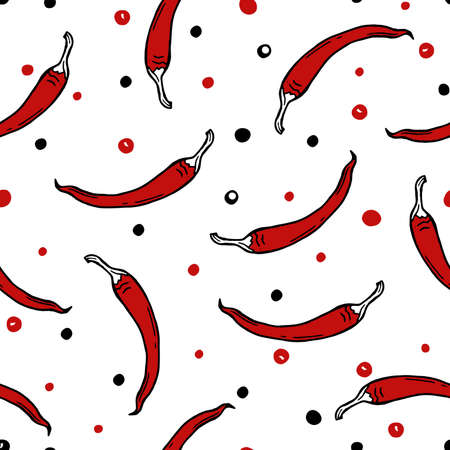 Chili pepper and black pepper pattern for restaurant bar cafe menu Vector illustration doodlesのイラスト素材