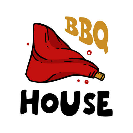BBQ house hand-drawn inscription slogan food court emblem menu restaurant bar cafe Vector lamb legのイラスト素材
